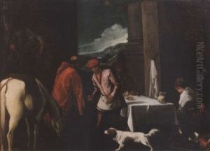 Travellers Taking Refreshment At A Country Inn by Jacopo Bassano (Jacopo da Ponte)