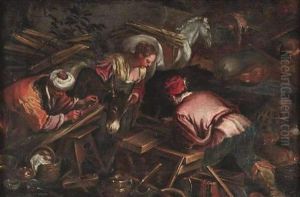 Zimmerleute Bei Der Arbeit by Jacopo Bassano (Jacopo da Ponte)