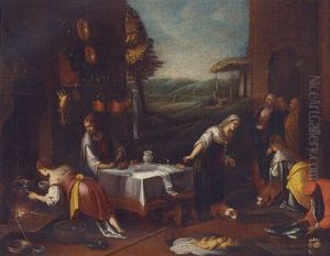 Christ In The House Of Martha And Mary by Jacopo Bassano (Jacopo da Ponte)