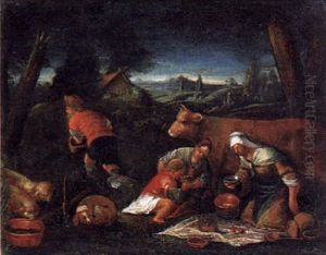 Hirten In Einer Landschaft Beim Mahl by Jacopo Bassano (Jacopo da Ponte)