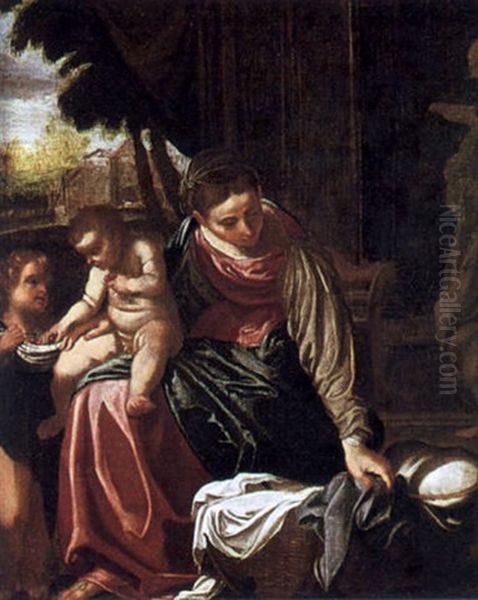 Maria Mit Dem Kind Und Einem Engel, Der Dem Jesusknaben Kirschen Reicht - view 1