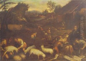 Paesaggio Con Contadini In Primo Piano by Jacopo Bassano (Jacopo da Ponte)