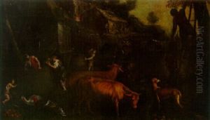 Peasants Harvesting Grapes By A Farmstead - An Allegory Of Autumn by Jacopo Bassano (Jacopo da Ponte)