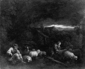 Landscape With Herdsmen Shearing Their Flock by Jacopo Bassano (Jacopo da Ponte)