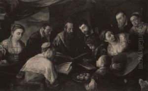 Interior Med M+nd Der L+ser For Kvinderne by Jacopo Bassano (Jacopo da Ponte)