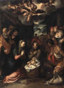 Die Anbetung Des Kindes by Jacopo Bassano (Jacopo da Ponte)