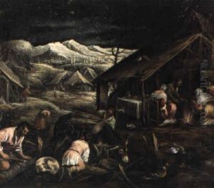 Arbeitende Bauern Im Winter by Jacopo Bassano (Jacopo da Ponte)