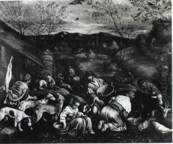 Peasants Tending Farm Animals In A Landscape - view 1
