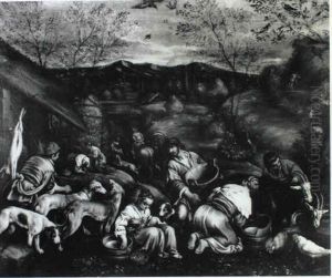 Peasants Tending Farm Animals In A Landscape by Jacopo Bassano (Jacopo da Ponte)