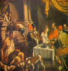 Il Banchetto Del Ricco Epulone by Jacopo Bassano (Jacopo da Ponte)