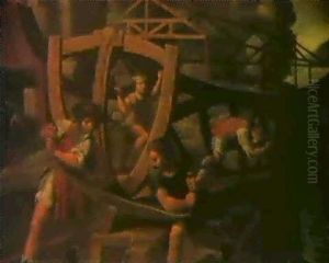 Noahs Ark Bygges by Jacopo Bassano (Jacopo da Ponte)