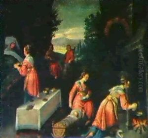 Die Geburt Mariens by Jacopo Bassano (Jacopo da Ponte)