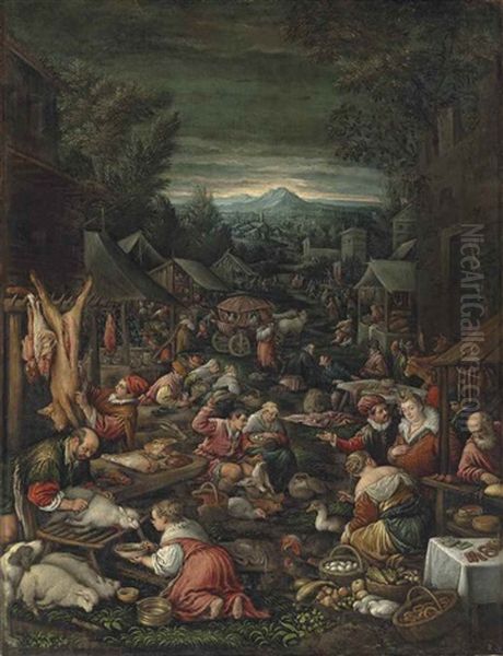 A Village On Market Day With Poultry And Other Livestock - view 1