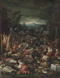 A Village On Market Day With Poultry And Other Livestock