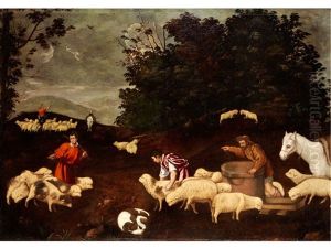 Hirten Mit Ihren Herden In Einer Landschaft by Leandro Bassano