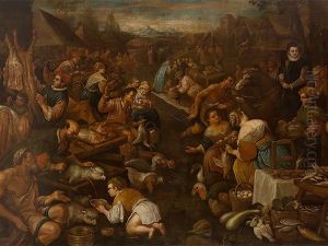 Market Scene by Leandro Bassano