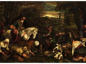 Darstellung Der Biblischen Szene Moses Schlagt Wasser Aus Dem Felsen