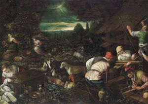 Noe E Sua Famiglia, Che Fanno L'arca Per Il Diluvio Universale