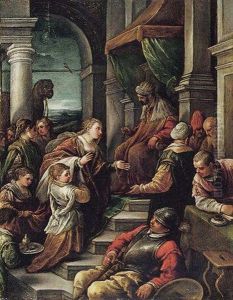 The Queen Of Sheba Before King Salomon by Leandro Bassano