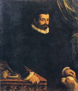 Ritratto Di Uomo Con Cane by Leandro Bassano