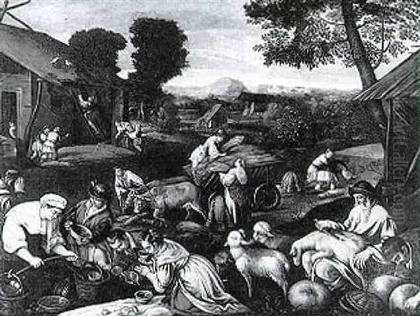 Peasants Shearing Sheep And Making Cider: Allegory Of Summer And Autumn - view 1