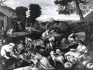 Peasants Shearing Sheep And Making Cider: Allegory Of Summer And Autumn by Leandro Bassano