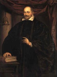 Portrait Of A Gentleman Standing Beside A Table Resting His Hand On A Book