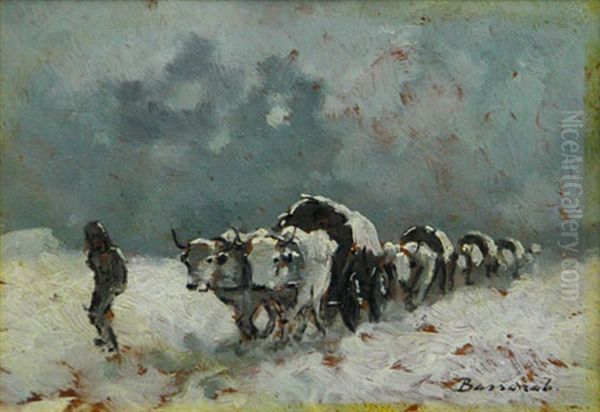 Chars With Oxen In The Winter - view 1