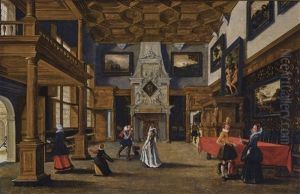 Elegant Figures In A Palace Interior by Bartholomeus Van Bassen
