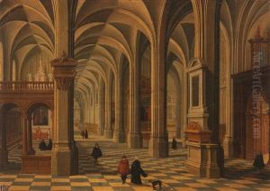 Interior Of A Gothic Church With Figures by Bartholomeus Van Bassen