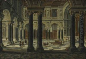 Interior Of A Church With Elegantly Dressed Figures And A Mendicant by Bartholomeus Van Bassen