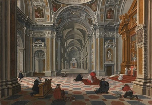 Figures At Mass In An Ornate Church Interior - view 1