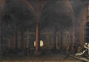 The Interior Of A Palace Hall With Figures Conversing by Bartholomeus Van Bassen