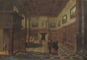 An Interior Of A Palace With Figures Conversing by Bartholomeus Van Bassen
