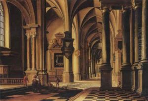 A Chruch Interior With Elegant Company Conversing In The Aisle by Bartholomeus Van Bassen