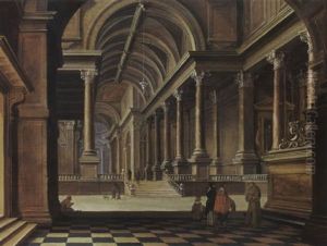 An Interior Of An Imaginary Classical Church With An Elegant Couple Conversing With A Monk In The Foreground An Interior Of An Imaginary Classical Church With An Elegant Couple Conversing With A Monk In The Foreground