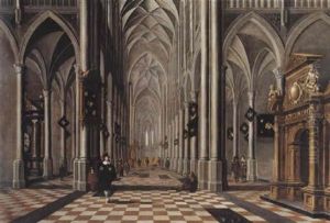 Interieur D'eglise Anime by Bartholomeus Van Bassen