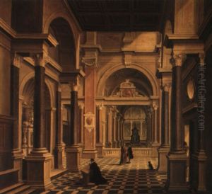 A Cathedral Interior With Figures by Bartholomeus Van Bassen