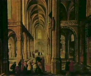 A Cathedral Interior With Christ And The Adultress by Bartholomeus Van Bassen