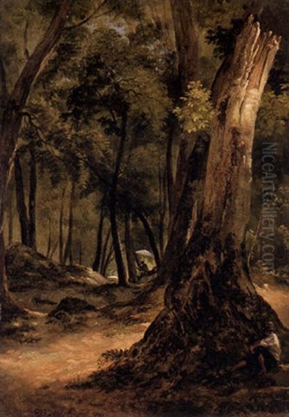 Waldlandschaft Mit Zeichnendem Kunstler - view 1