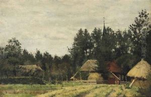 A Farm In A Wooded Summer Landscape by Nicolaas Bastert