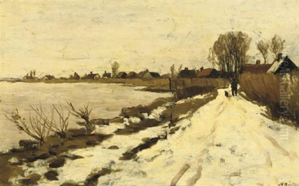 Winter - Walking Along The River Vecht On A Snow Covered Path - view 1