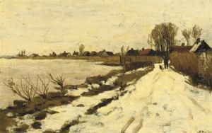 Winter - Walking Along The River Vecht On A Snow Covered Path by Nicolaas Bastert