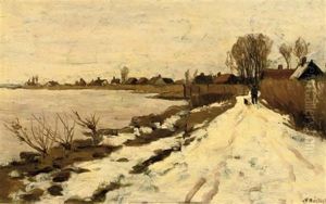 Winter - Walking Along The River Vecht On A Snow-covered Path by Nicolaas Bastert