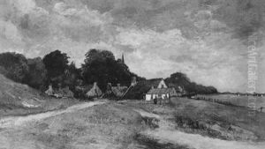 Wiesenlandschaft Mit Bauernhausern by Nicolaas Bastert