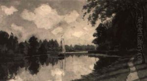 Summer: Sailing Boats On The Vecht, Near Loenen by Nicolaas Bastert