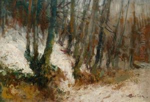 Winterwald. Ol Auf Holz. In Ol Unten Rechts Signiert. by Alfred Bastien
