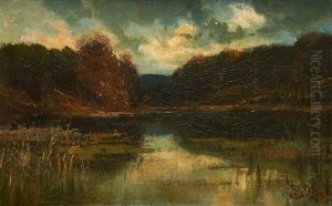 Coucher De Soleil Sur L"etang by Alfred Bastien