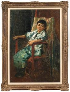 Portrait D'une Petite Fille Chinoise Assise Dans Un Fauteuil by Alfred Bastien