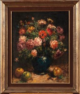 Nature Morte Aux Fleurs Et Aux Fruits (recto) & Chevaux Cabres (verso) by Alfred Bastien
